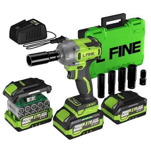 L FINE Cordless Impact Wrench 1/2 inch, 600N.m (405Ft-lbs) Power Impact Drill Kit Tools, 3200RPM High Torque Brushless Motor Impact Driver, 2 x 4.0Ah Battery, 5 Sockets, Charger, Electric Impact Gun