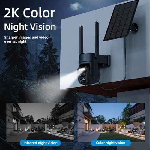 Hawkray Pannel Solar Wireless Outdoor Security Camera£¬ Dual-Lens, 10xZoom, 2K Resolution 3MP 360¡ÆPan/Tilt£¬2.4&5G WiFi Battery Powered Camera with Spotlight Alarm PIR Motion Detection