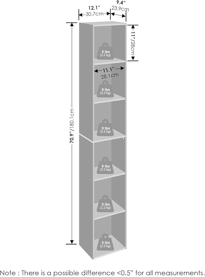 Furinno Cubicle 6-Tier Closet Organizers and Storage, Closet Organizer, Open Shelf Closet Storage, for Wardrobe, Bedroom, Living Room, Blackwood
