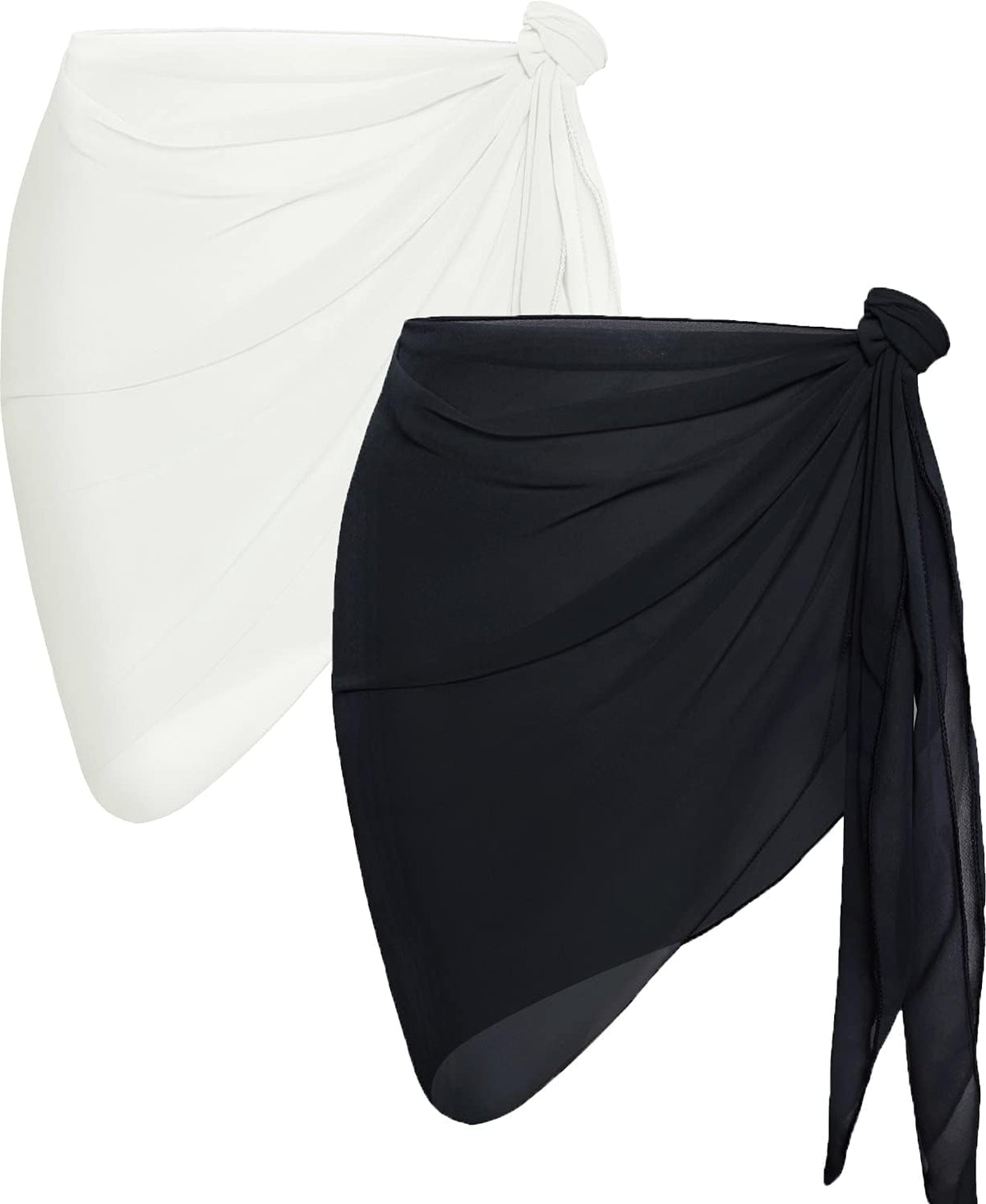 2 Pieces Sarong Cover Ups for Women Beach Bathing Suit Wrap Sheer Short Skirt Bikini Chiffon Scarf for Swimwear (Black and Green Blue)