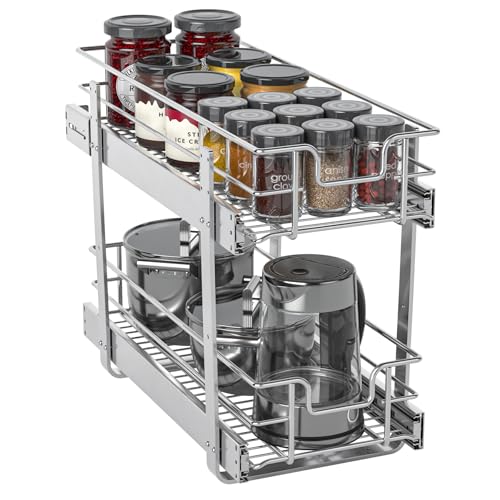 ZOINLIY Pull Out Cabinet Organizer, Versatile Slide Out Kitchen Organizers and Storage,Heavy Duty Drawer Cupboard Storage Basket, Smooth Sliding, Chrome Finish (2-Tiers-9¼''W×22“D) - size: 2-Tiers 9¼''W×22”D