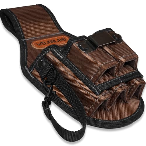 WELKINLAND 7-Pockets Tool Pouch, Brown Tool Pouch Organization, Heavy-Duty Electrician Tool Pouches Men, Side Belt Pouch, Small Electrician Holster