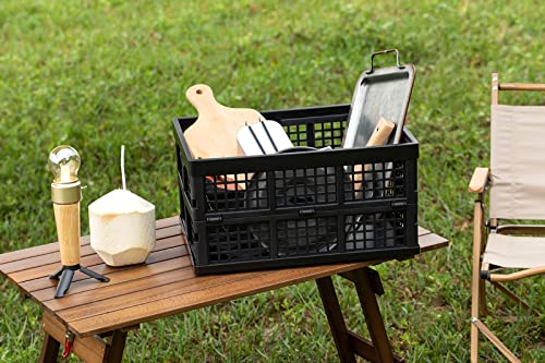 Eslite 34L Large Plastic Folding Storage Crates,Collapsible Crates for Storage,Pack of 3 (Black) - color: Black