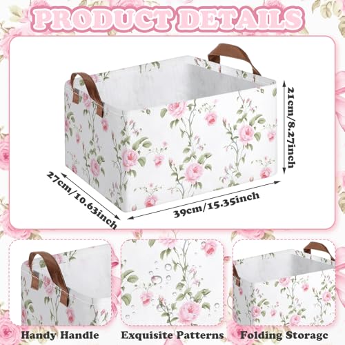 Boao 3 Pcs Pink Hydrangea Foldable Storage Baskets Pink Flower Laundry Basket with Handles Waterproof Storage Bins Fabric Shelf Baskets for Organizing Closet Clothes - style: Pink Floral