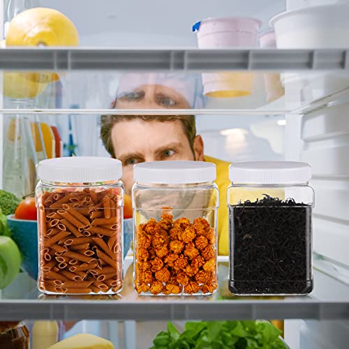 Gerrii 12 Pcs 27 Oz Plastic Storage Jars with Lids, Clear Wide Mouth Square Plastic mason Containers, Paint Storage Containers with Easy Grip Handles, Reusable Wide Mouth Canisters