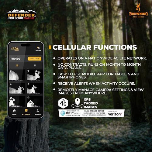 Browning Trail Cameras Defender Pro Scout Max HD 24MP Dual SIM Cellular Trail Camera - Ultra High Gain Antenna, Smart Infrared Video, 100' Detection Range & Smartphone App Compatibility (OVIX Camo)