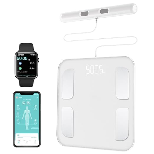 Fitdays Smart Body Fat Scale | Advanced 8-Electrode Technology for BMI/20+ Body Metrics | Full-Color LED & High Precision | Bathroom Weight Scale for Fitness/Weight Loss | (FG2001B-A-WHITE)
