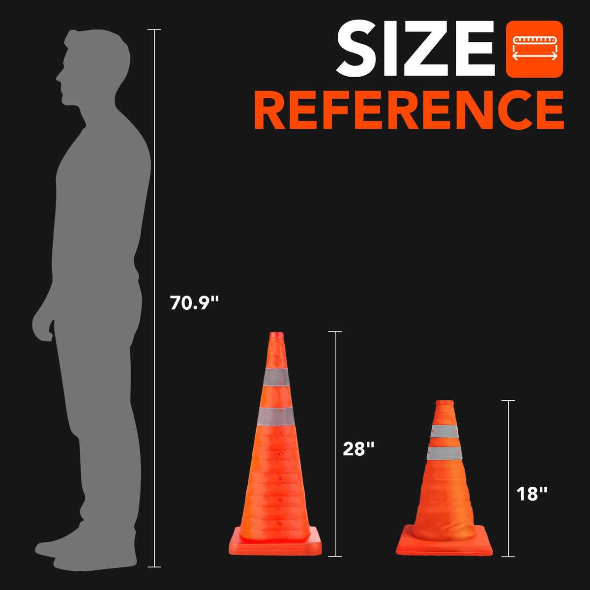 TENKAIWICK 28 Inch 4 Pack Traffic Cones with Storage Bag, Collapsible Safety Cones, Multi Purpose Pop-up Cones with Reflective Collar, Orange Cones for Parking lot, Driveway, Driving Training etc