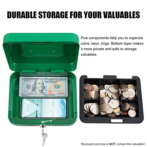 KYODOLED Medium Cash Box with Money Tray,Small Safe Lock Box with Key,Cash Drawer,7.87"x 6.30"x 3.54" Green Medium - color: Green, size: Medium