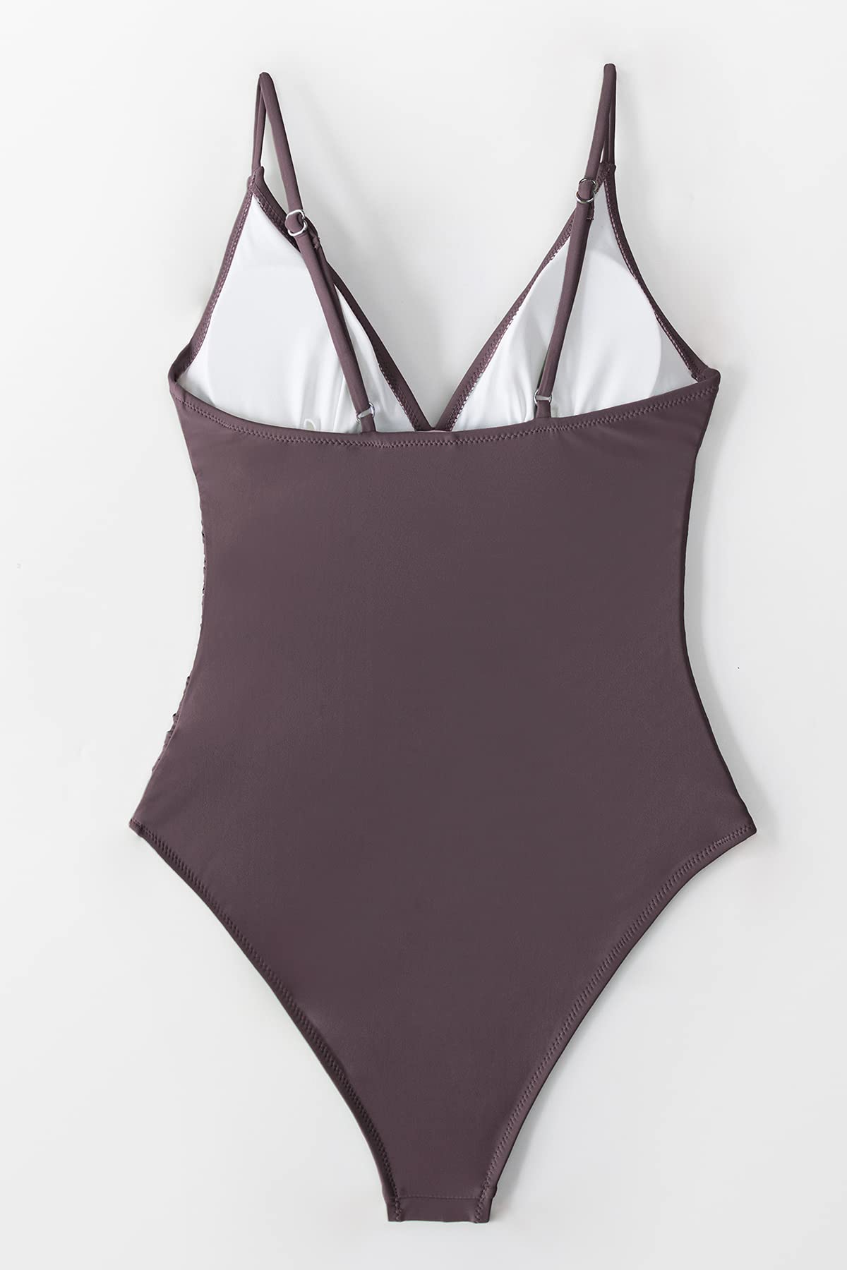 CUPSHE Women's One Piece Swimsuit Tummy Control V Neck Two Piece Bathing Suits, Cafe Brown, M