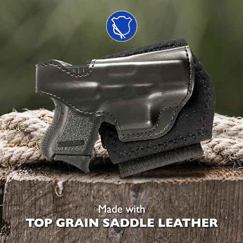 DeSantis Die Hard Ankle Rig - Concealed Carry Ankle Holster, Leather Lined Holster with Thumb Break, Neoprene Leg Band, Compatible with Glock 26, 27, 33 - Right-Hand Draw, Black