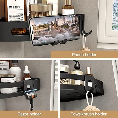 VOLPONE Corner Shower Caddy with Razor Holder Adhesive Shower Shelf Corner No Drilling (adhesive mounting, no suction cup) Bathroom Shower Organizer Storage Rack (2-Pack, Black) - style: Without Suction Cup Triangle with Hooks 2 Tier Black