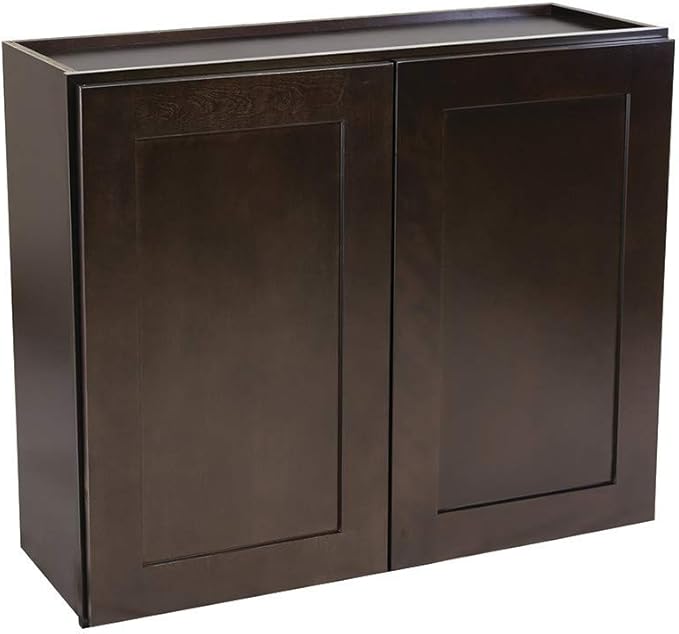 Design House Brookings Shaker Fully Assembled Wall Kitchen Cabinet W2436, 24 W x 12 D x 36 H, Brown, Solid Wood, Design House, 569004