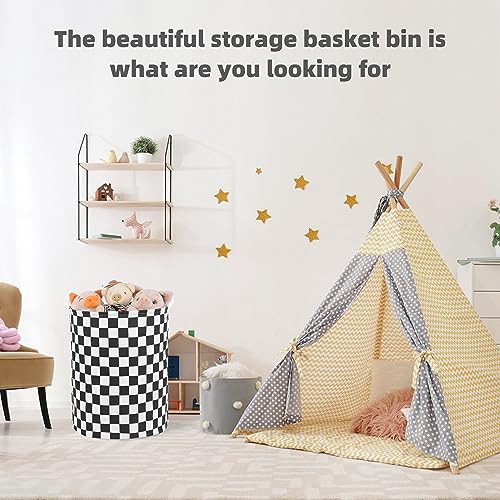 Large Foldable Laundry Basket Organizer Holder portable tall collapsible laundry hamper nusery Storage Basket Bin with Handles (Waterproof Lining, Black Racing Flag) - color: Black racing flag