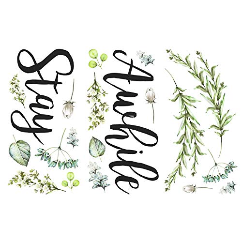 RoomMates RMK3883SCS Stay Awhile Quote Peel and Stick Wall Decals,Black, Green, White, Blue