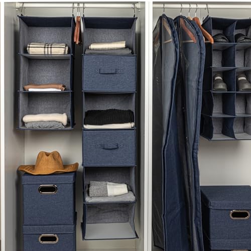 Household Essentials Hanging Cotton Blend Closet Organizer with 3 Storage Shelves, Denim - color: Denim