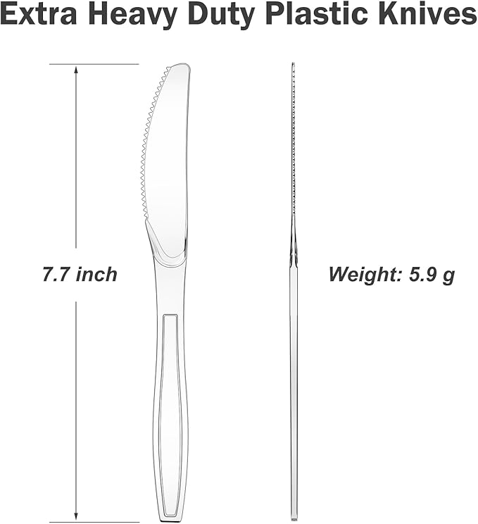 Dealusy 300 Count Extra Heavy Duty Clear Plastic Knives Disposable