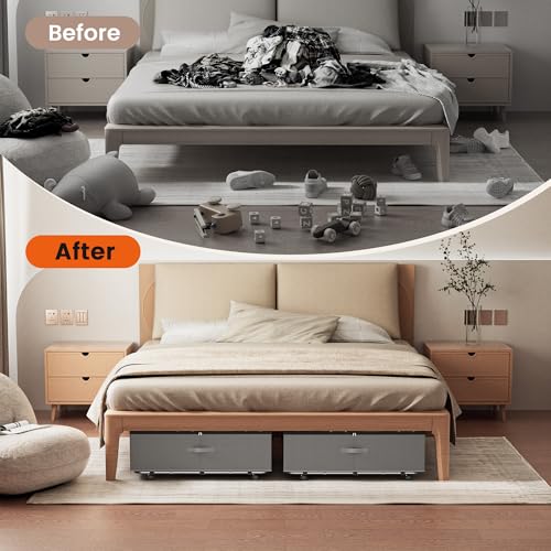 XXXL 100L Under Bed Storage with Wheels, Rolling Storage Containers with Support & Clear Lid, Heavy-Duty Metal Frame, Easy Pull-out, Underbed Storage Bins for Clothes, Shoes, Blankets, and Toys 2 pack - size: 100L-2pack