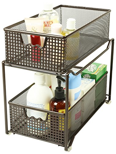 Deco Brothers 2 Tier Bathroom Storage Organizer with Pull-Out Drawer, Bronze - color: Bronze