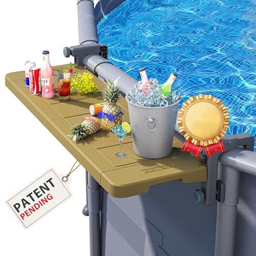 POOLHACKER Poolside Bar, [Original] Swim Up Bar Exclusively for Above-Ground Round Pools. Patio Poolside Table Smart Fold Easy Maintenance, Weather Resistant Stable Tabletop (Amber Brown) - color: Amber Brown