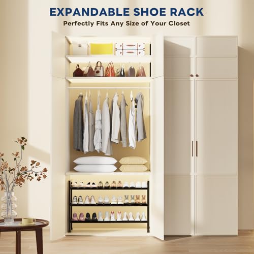 Mavivegue 19“- 43” Adjustable Shoe Rack, 3 Adjustable Length, 3 Tier Expandable Shoe Rack for Closet, Entryway, Shoe Shelf, Black - color: Black, size: 3 Tier