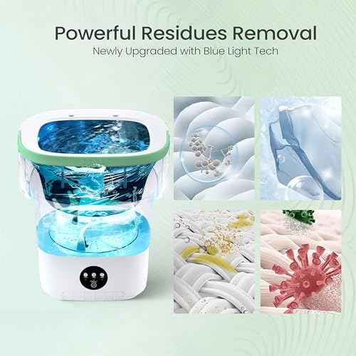 Portable Washing Machine - 16L Mini Foldable Washer with Spin Basket, 3 Cleaning Modes & Deep Cleaning for Small Clothes, Collapsible Laundry for Apartment, Home, Hotel and Travel (Green)