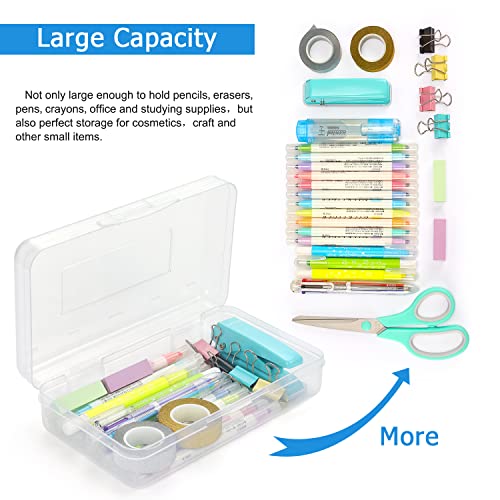 Tamaki 1 Pack Plastic Pencil Box Large Capacity Pencil Boxes Clear Boxes with Snap-tight Lid Stackable Design and Stylish Office Supplies Storage Organizer Box, Clear - color: White