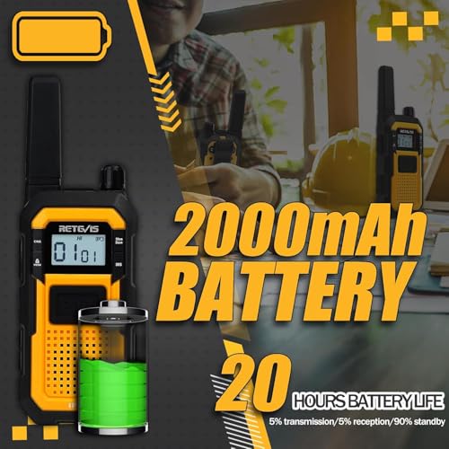 Retevis RB48 Walkie Talkies Long Range, IP67 Waterproof Two Way Radios with Earpiece, Support VOX, Vibration Call, 2000mAh, NOAA, 2 Way Radio for Business(2 Pack)