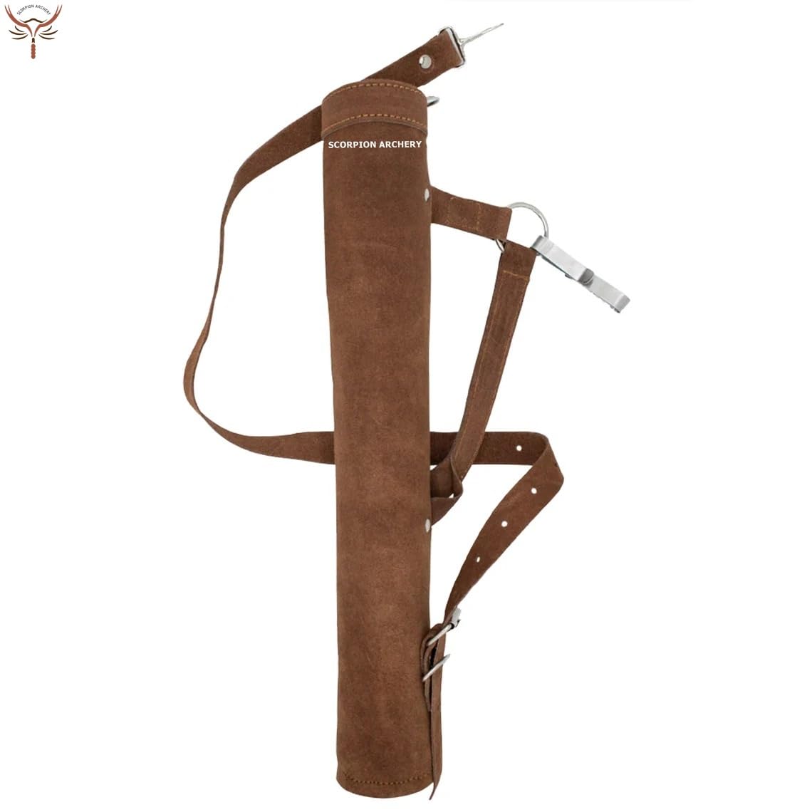 SCORPION ARCHERY Traditional Shoulder Back Quiver Bow Arrow Holder Handmade Straps Belt Adjustable Lightweight & Comfortable Cow Leather Gift for him Aniversary Gift (Suede Brown)