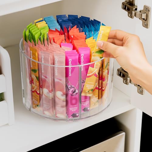 2-Pack Divided Drink Packet Organizer, Rotating Turntable Organizer, Spinning Powdered Drink Mix Holder, Clear Lazy Susan Turntable, Divided Water Drink Packet Storage Organizer - size: 2 Pack - 4 Section