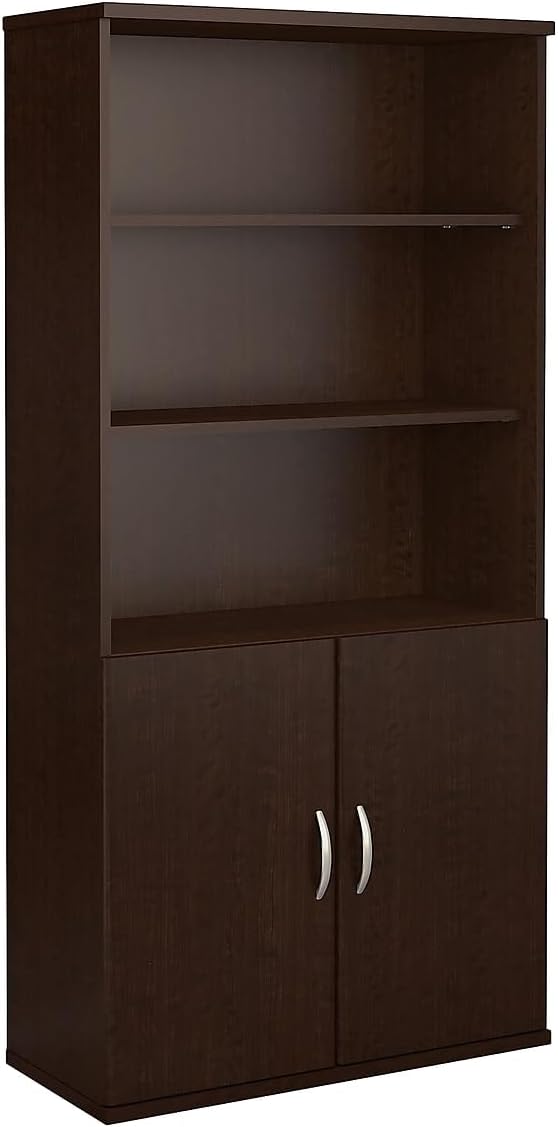 Bush Furniture BSHSRC103MR Series C Mocha Cherry 36W 5 Shelf Bookcase with Doors