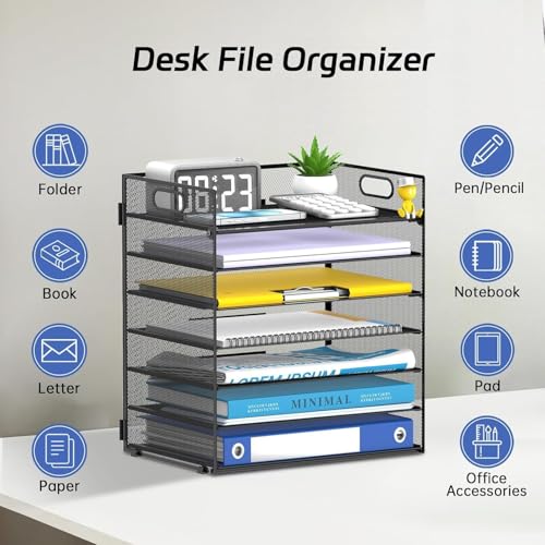 2 Pack 7 Tier Paper Organizer - Mesh Desktop File Holder with Handles for Office School Desk, Black - color: 2Pack Black