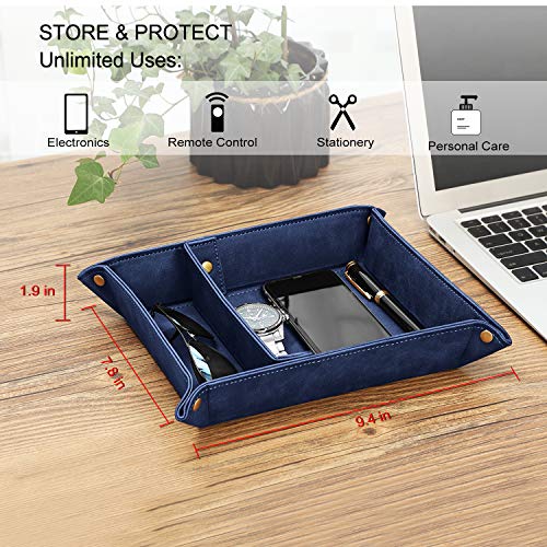 SITHON Valet Tray Desktop Storage Organizer, Removable 2 Compartments Catchall Tray Bedside Vanity Nightstand Caddy Holder Desk Storage Plate, Dark Blue - color: Dark Blue