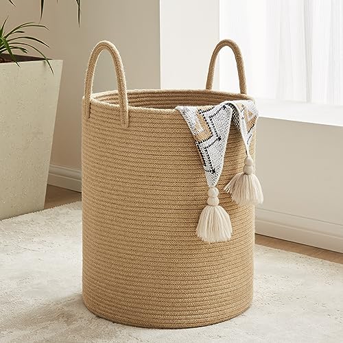 YOUDENOVA Cotton Laundry Hamper, 58L - Woven Collapsible Storage Basket - Jute Brown - color: Jute Brown, size: 58L