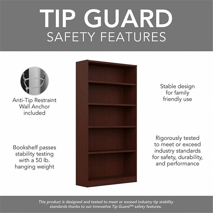 Pemberly Row Universal 5 Shelf Bookcase in Vogue Cherry (Set of 2)