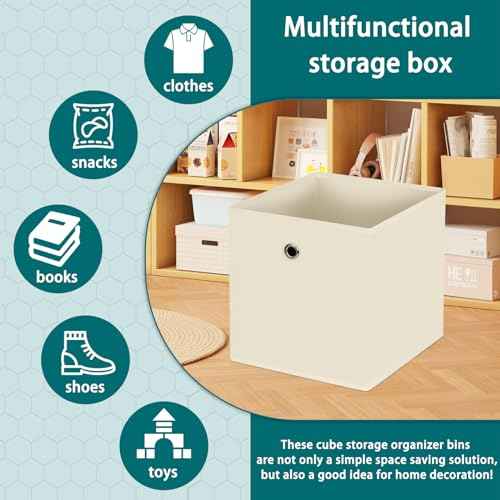 Black Fabric Storage Bins,Fabric Baskets For Organizing Shelves,11 Inch Foldable Cube Storage Bins With Handles For Home, Toys, Clothes, Bathroom, Closet Organizer,Set of 8,(Creamy-White)