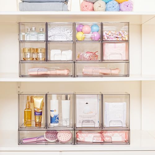 Vtopmart 7.6" H Clear Stackable Storage Drawers, 2 Pack Plastic Organizers Bins for Skincare, Cosmetics,Beauty Supplies,Ideal for Vanity, Bathroom,Kitchen Countertop,Cabinet Organization - style: 2pack High