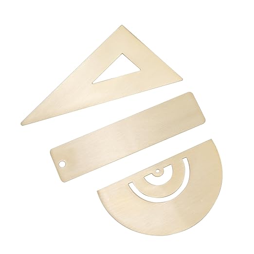 3PCS Brass Ruler Straight Ruler Triangle Ruler Protractor Learning Office Ruler Geometry Set Brass Vintage Stationery Gold