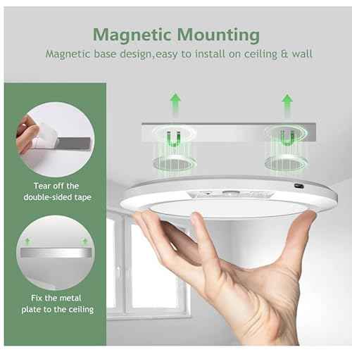 Battery Operated Motion Sensor Ceiling Light with Remote, USB Rechargeable Magnetic Closet Light 5 Color Temperatures Dimmable Timing Motion Activated Stairs Light for Pantry Porch- 2 Pack