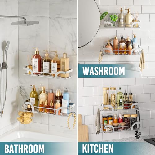 TAILI Shower Caddy Suction Cup 2 Pack, Heavy Duty Bathroom Basket, Bath Shelves for Inside,Stainless Steel Shower Holder for Bathroom Storage & Home Decor,Silver - style: 2 × Silver Basket