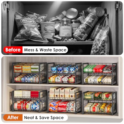 X-cosrack 2 Packs Stackable Can Rack Organizer for Pantry, 2-Tier Sturdy Adjustable Pantry Can Storage Organizer for Canned Food Can Goods, Kitchen Can Dispenser Holder for Soda Drinks Snack, Black - size: 2 Packs 4 Tier