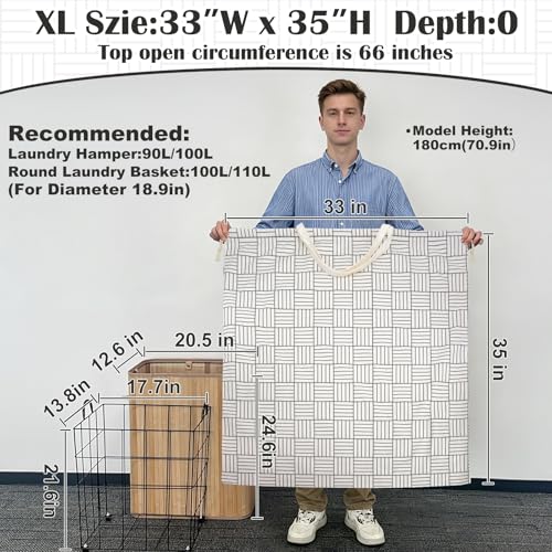 Canvas Laundry Bag 33"Wx 35"H, Thick Canvas Laundry Bag with Handles & Drawstring, Extra Large Heavy Duty Washable Basket Liner Hamper Liner Storage Sack (Geometry Grid) - color: Geometry Grid,1pc XL, size: XL 33"W x 35"H┃1 Pack