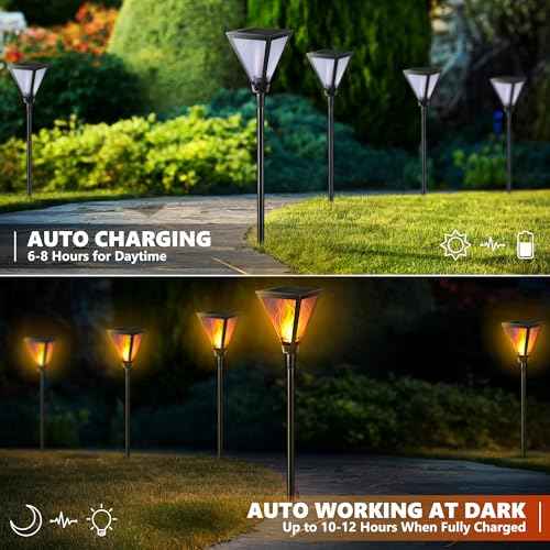 iBaycon 2 Pack 28" Solar Flame Torch Lights, Flickering Flame Garden Lights Outdoor Waterproof, Solar Pathway Light for Yard Lawn Path Landscape Decor