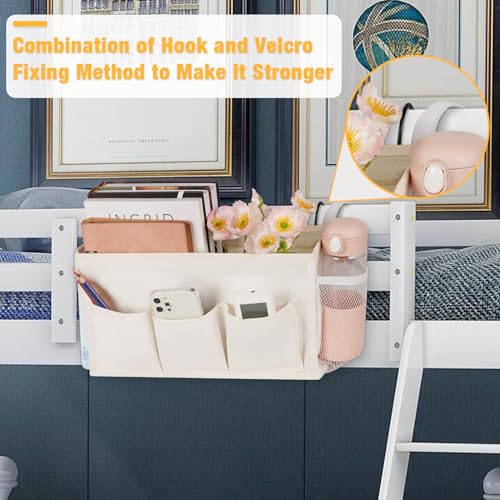 Lilithye Bedside Caddy Organizer with Fixed Straps and Water Bottle Holder for Home, College Dorm, Hospital, Crib and Bunk Bed (2pcs White) - color: 2pcs White