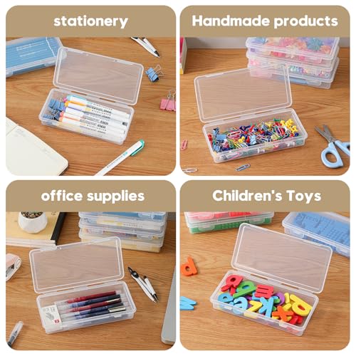 10 Pack Clear Plastic Pencil Case Pouch Box - Stackable Storage Organizer with Snap Lid for Pens, Markers, Beads, Jewelry, Stickers, Art Supplies, School Office Hobby Use, Rectangular Flat - size: Clear Rectangular Flat - 10 Pack