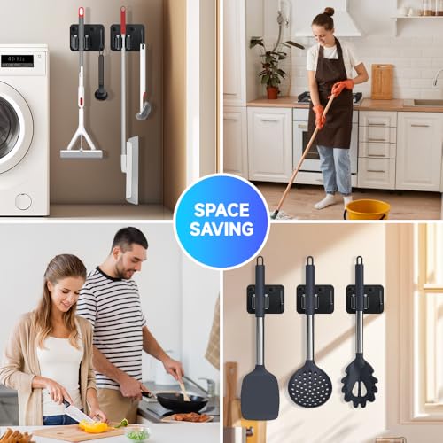 JAMEND CLXP 4-Pack Broom Holder with Heavy Duty Hooks, Upgraded Stainless Steel Mop Hanger. Wall Mount Utility Tool Rack for Kitchen Garden Laundry Garage. Matte Black. - color: 4PCS-Matte Black+Hook