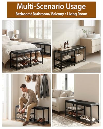 Shoe Rack Storage Bench for Entryway - Iron Shoe Rack with Bench for Entryway, Front Door Entrances or Bathroom, Space-Saving and Robust, Holds Up to 560 lb