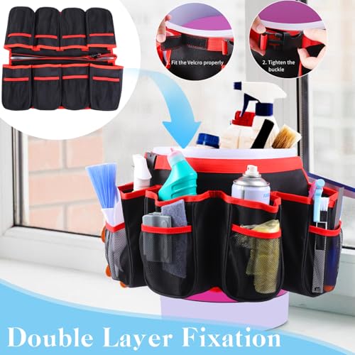 Portable Bucket Cleaning Tool Organizer,5 Gallon Bucket Holder Cleaning Supplies,Foldable Wash Tool Caddy Organizer More Mesh Pockets for Housekeeping,Easy to Use