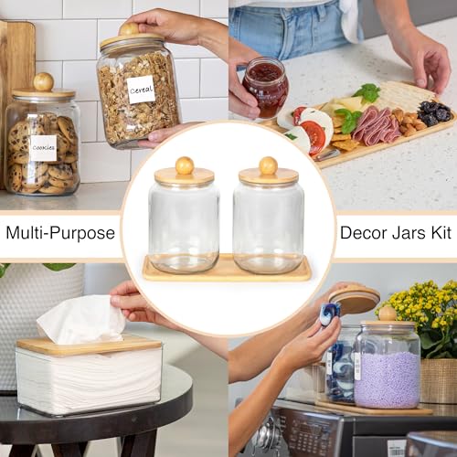 Glass Laundry Jars with Airtight Lids - Kitchen & Laundry Room Organization Containers with Dryer Sheet Holder,Bamboo Tray - Laundry Detergent Powder Half Gallon Storage Canisters with Labels