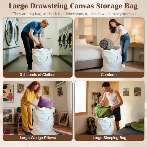 Canvas Laundry Bag 33"Wx 35"H, Thick Canvas Laundry Bag with Handles & Drawstring, Extra Large Heavy Duty Washable Basket Liner Hamper Liner Storage Sack (Beige XL, 2 Pack) - color: Beige, size: XL 33"W x 35"H┃2 Pack
